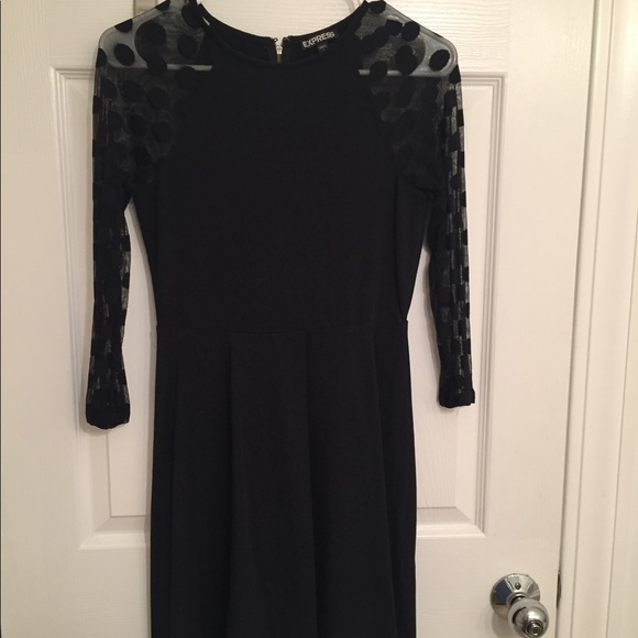 Express Dresses & Skirts - Express Black dress sheer polka dot sleeves Express Dresses & Skirts - Express Black dress sheer polka dot sleeves